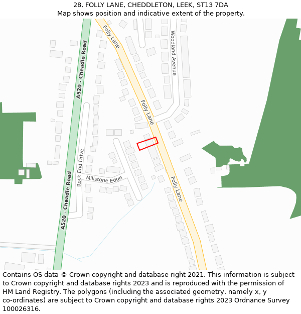 28, FOLLY LANE, CHEDDLETON, LEEK, ST13 7DA: Location map and indicative extent of plot