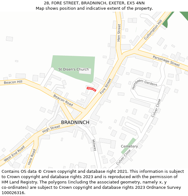 28, FORE STREET, BRADNINCH, EXETER, EX5 4NN: Location map and indicative extent of plot