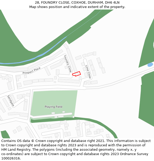 28, FOUNDRY CLOSE, COXHOE, DURHAM, DH6 4LN: Location map and indicative extent of plot