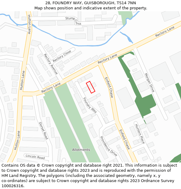 28, FOUNDRY WAY, GUISBOROUGH, TS14 7NN: Location map and indicative extent of plot