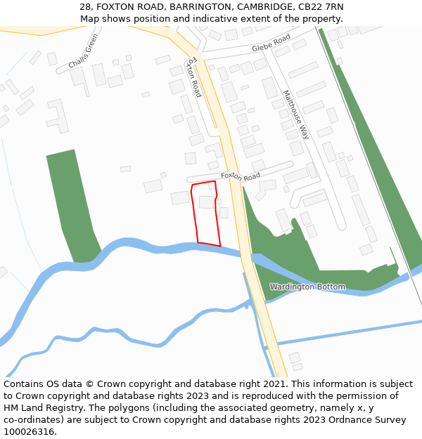 28, FOXTON ROAD, BARRINGTON, CAMBRIDGE, CB22 7RN: Location map and indicative extent of plot