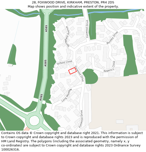 28, FOXWOOD DRIVE, KIRKHAM, PRESTON, PR4 2DS: Location map and indicative extent of plot