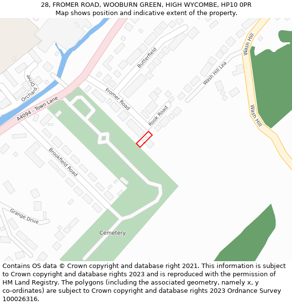 28, FROMER ROAD, WOOBURN GREEN, HIGH WYCOMBE, HP10 0PR: Location map and indicative extent of plot