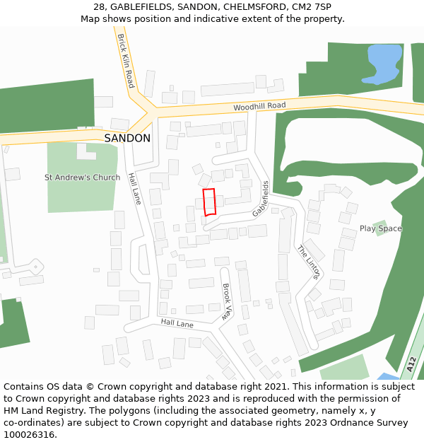 28, GABLEFIELDS, SANDON, CHELMSFORD, CM2 7SP: Location map and indicative extent of plot