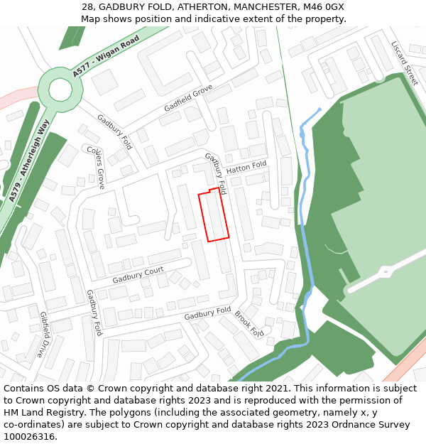 28, GADBURY FOLD, ATHERTON, MANCHESTER, M46 0GX: Location map and indicative extent of plot