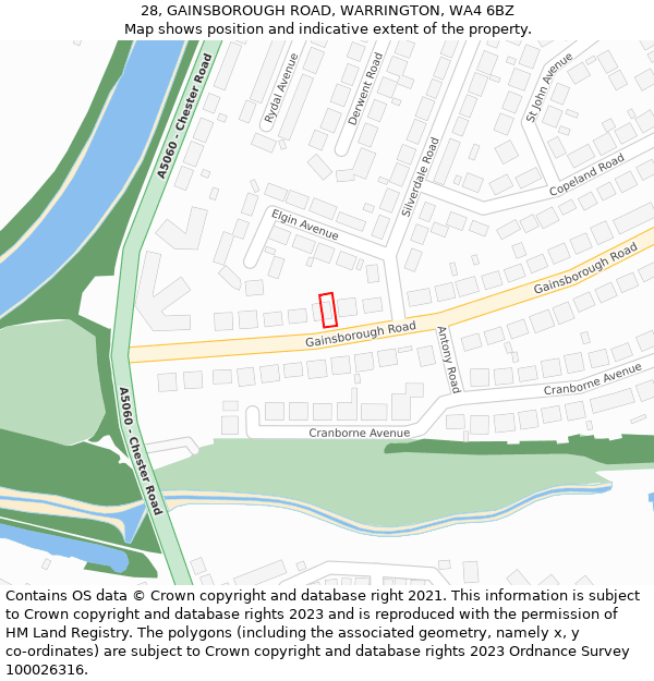 28, GAINSBOROUGH ROAD, WARRINGTON, WA4 6BZ: Location map and indicative extent of plot