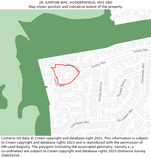 28, GANTON WAY, HUDDERSFIELD, HD2 2ND: Location map and indicative extent of plot