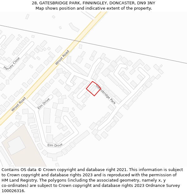 28, GATESBRIDGE PARK, FINNINGLEY, DONCASTER, DN9 3NY: Location map and indicative extent of plot