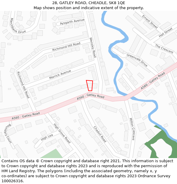 28, GATLEY ROAD, CHEADLE, SK8 1QE: Location map and indicative extent of plot