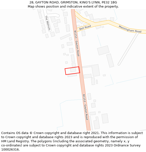 28, GAYTON ROAD, GRIMSTON, KING'S LYNN, PE32 1BG: Location map and indicative extent of plot