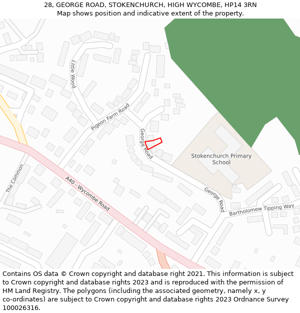 28, GEORGE ROAD, STOKENCHURCH, HIGH WYCOMBE, HP14 3RN: Location map and indicative extent of plot