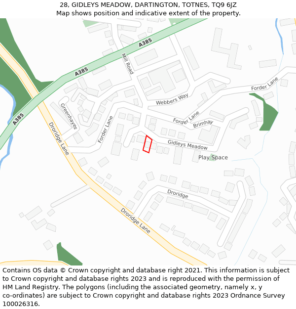 28, GIDLEYS MEADOW, DARTINGTON, TOTNES, TQ9 6JZ: Location map and indicative extent of plot