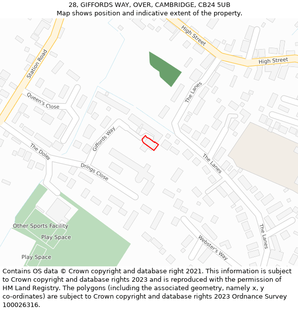 28, GIFFORDS WAY, OVER, CAMBRIDGE, CB24 5UB: Location map and indicative extent of plot