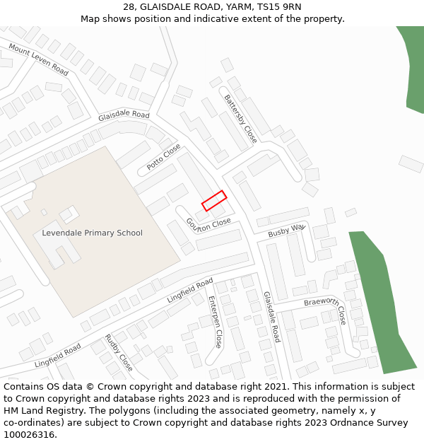 28, GLAISDALE ROAD, YARM, TS15 9RN: Location map and indicative extent of plot