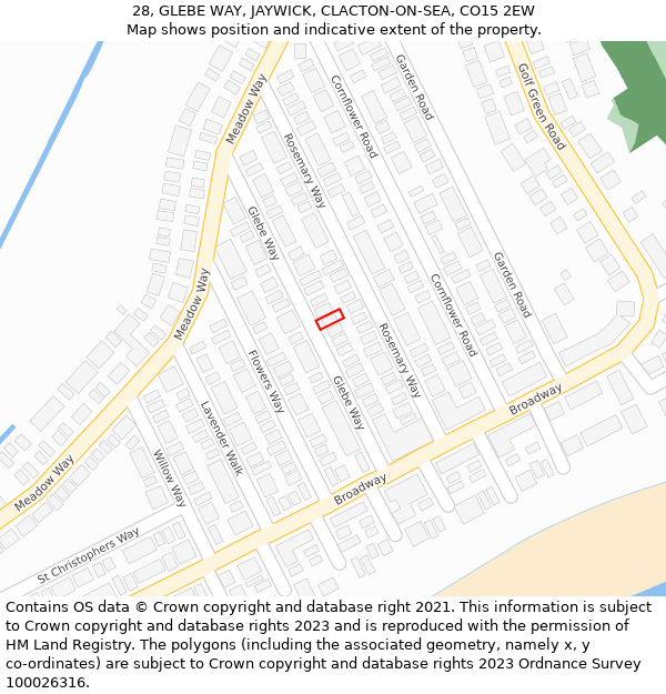 28, GLEBE WAY, JAYWICK, CLACTON-ON-SEA, CO15 2EW: Location map and indicative extent of plot