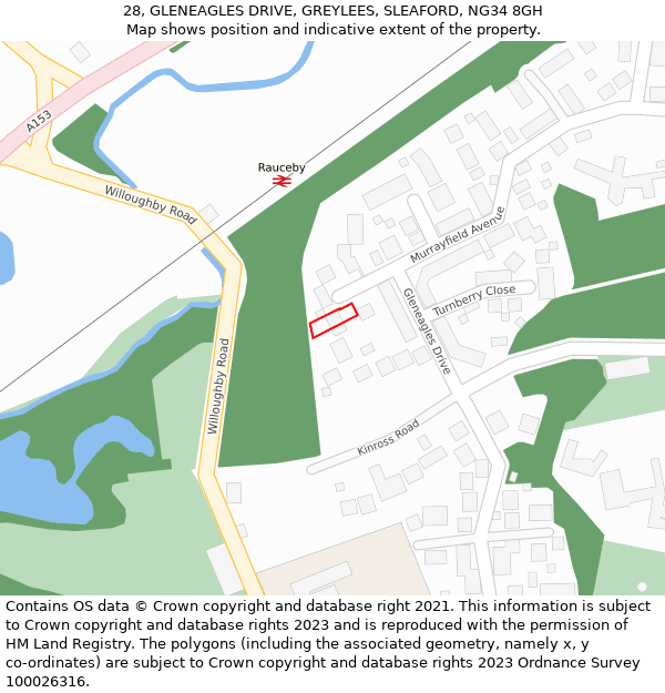 28, GLENEAGLES DRIVE, GREYLEES, SLEAFORD, NG34 8GH: Location map and indicative extent of plot