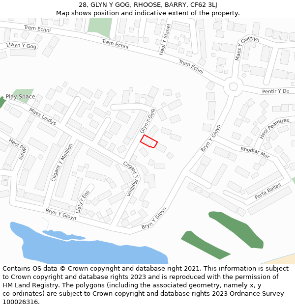 28, GLYN Y GOG, RHOOSE, BARRY, CF62 3LJ: Location map and indicative extent of plot