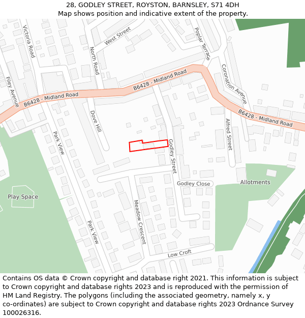 28, GODLEY STREET, ROYSTON, BARNSLEY, S71 4DH: Location map and indicative extent of plot