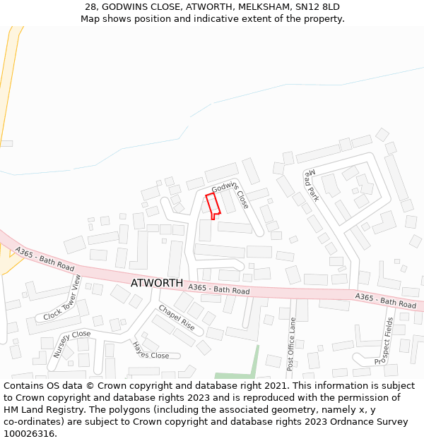 28, GODWINS CLOSE, ATWORTH, MELKSHAM, SN12 8LD: Location map and indicative extent of plot