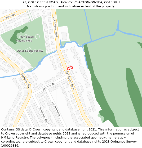 28, GOLF GREEN ROAD, JAYWICK, CLACTON-ON-SEA, CO15 2RH: Location map and indicative extent of plot