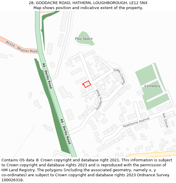 28, GOODACRE ROAD, HATHERN, LOUGHBOROUGH, LE12 5NX: Location map and indicative extent of plot
