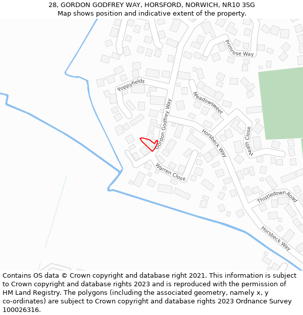 28, GORDON GODFREY WAY, HORSFORD, NORWICH, NR10 3SG: Location map and indicative extent of plot