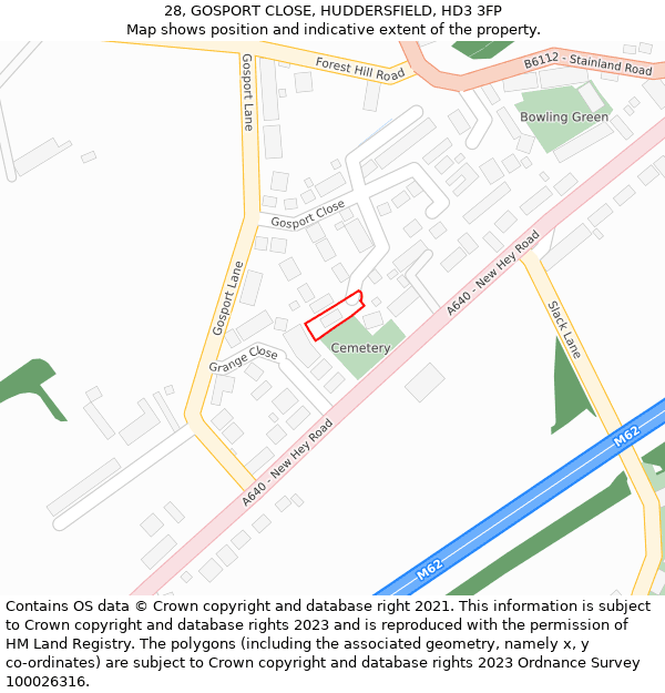 28, GOSPORT CLOSE, HUDDERSFIELD, HD3 3FP: Location map and indicative extent of plot