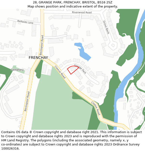 28, GRANGE PARK, FRENCHAY, BRISTOL, BS16 2SZ: Location map and indicative extent of plot