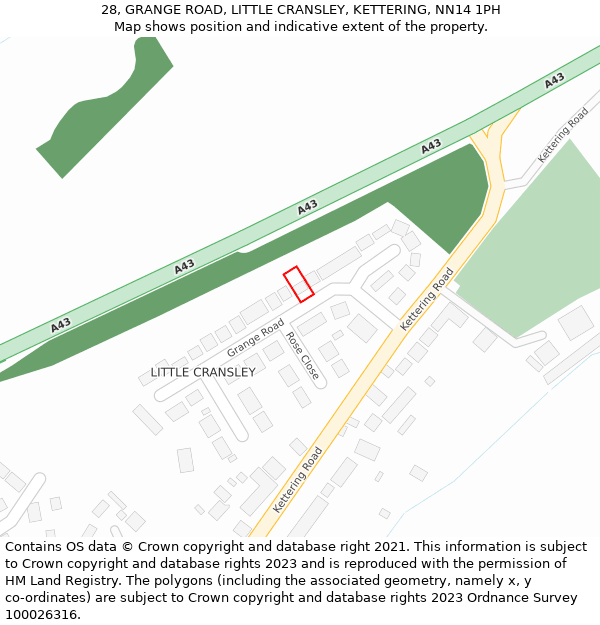 28, GRANGE ROAD, LITTLE CRANSLEY, KETTERING, NN14 1PH: Location map and indicative extent of plot