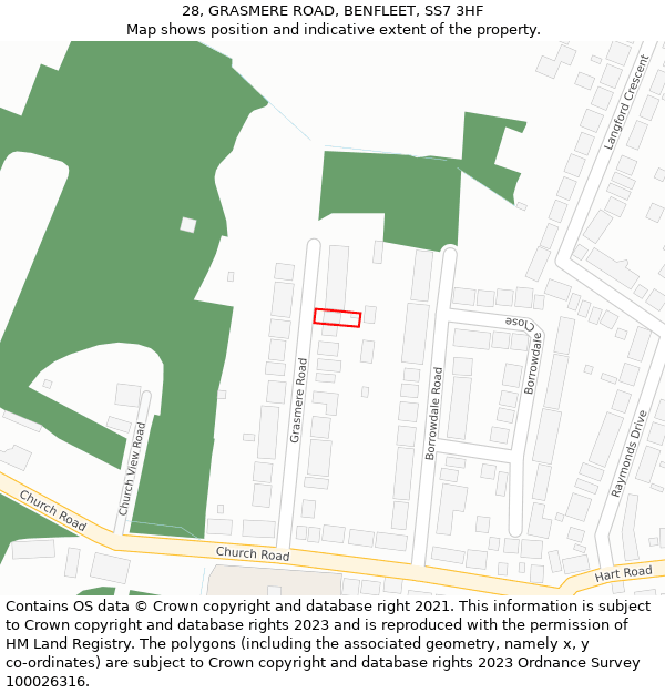 28, GRASMERE ROAD, BENFLEET, SS7 3HF: Location map and indicative extent of plot