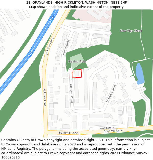 28, GRAYLANDS, HIGH RICKLETON, WASHINGTON, NE38 9HF: Location map and indicative extent of plot