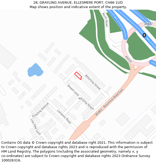 28, GRAYLING AVENUE, ELLESMERE PORT, CH66 1UD: Location map and indicative extent of plot