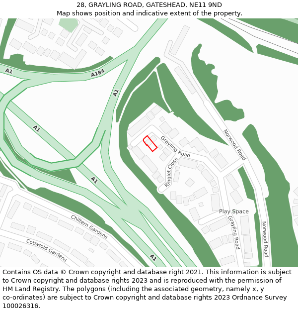 28, GRAYLING ROAD, GATESHEAD, NE11 9ND: Location map and indicative extent of plot