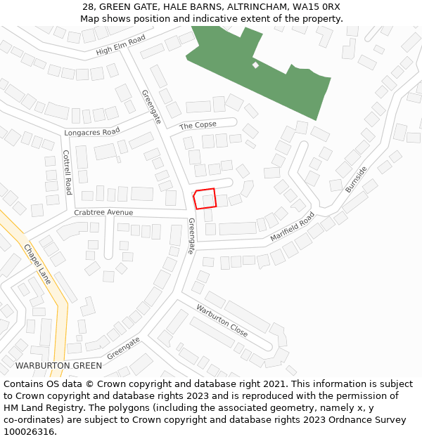 28, GREEN GATE, HALE BARNS, ALTRINCHAM, WA15 0RX: Location map and indicative extent of plot