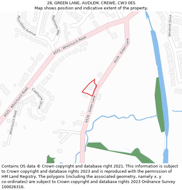 28, GREEN LANE, AUDLEM, CREWE, CW3 0ES: Location map and indicative extent of plot