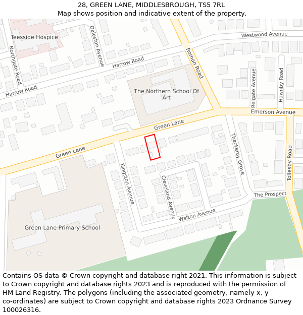 28, GREEN LANE, MIDDLESBROUGH, TS5 7RL: Location map and indicative extent of plot