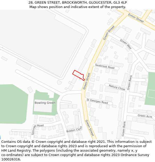 28, GREEN STREET, BROCKWORTH, GLOUCESTER, GL3 4LP: Location map and indicative extent of plot