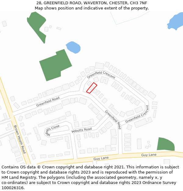 28, GREENFIELD ROAD, WAVERTON, CHESTER, CH3 7NF: Location map and indicative extent of plot