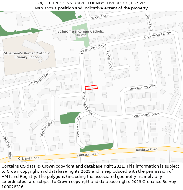 28, GREENLOONS DRIVE, FORMBY, LIVERPOOL, L37 2LY: Location map and indicative extent of plot