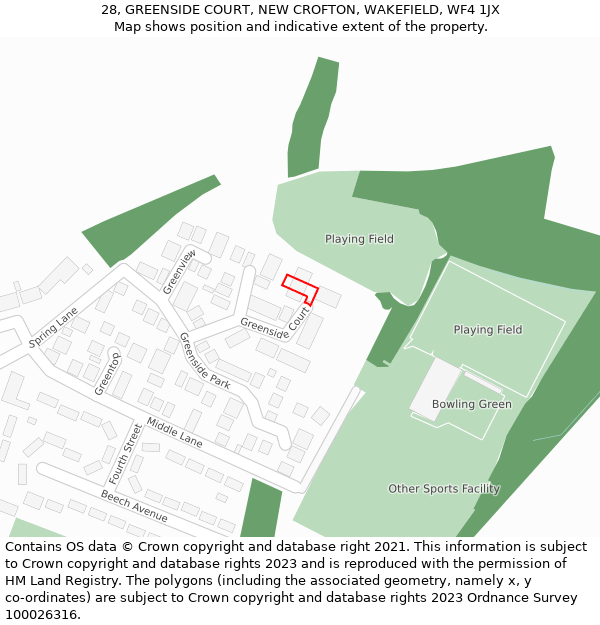 28, GREENSIDE COURT, NEW CROFTON, WAKEFIELD, WF4 1JX: Location map and indicative extent of plot