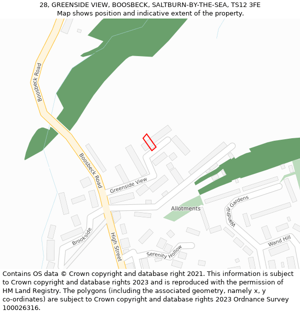 28, GREENSIDE VIEW, BOOSBECK, SALTBURN-BY-THE-SEA, TS12 3FE: Location map and indicative extent of plot