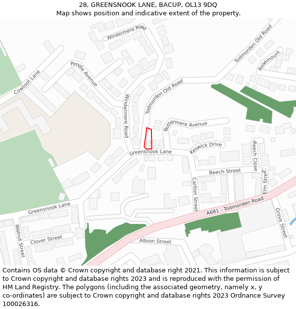 28, GREENSNOOK LANE, BACUP, OL13 9DQ: Location map and indicative extent of plot