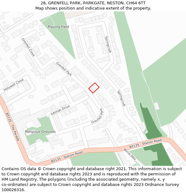 28, GRENFELL PARK, PARKGATE, NESTON, CH64 6TT: Location map and indicative extent of plot