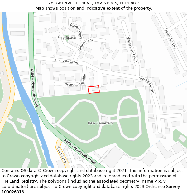 28, GRENVILLE DRIVE, TAVISTOCK, PL19 8DP: Location map and indicative extent of plot