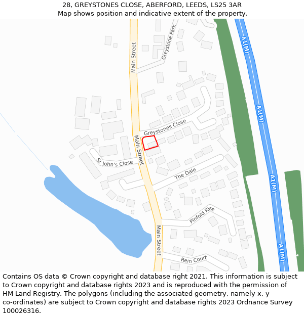 28, GREYSTONES CLOSE, ABERFORD, LEEDS, LS25 3AR: Location map and indicative extent of plot