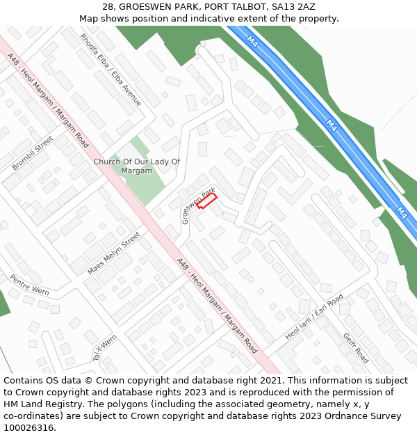 28, GROESWEN PARK, PORT TALBOT, SA13 2AZ: Location map and indicative extent of plot