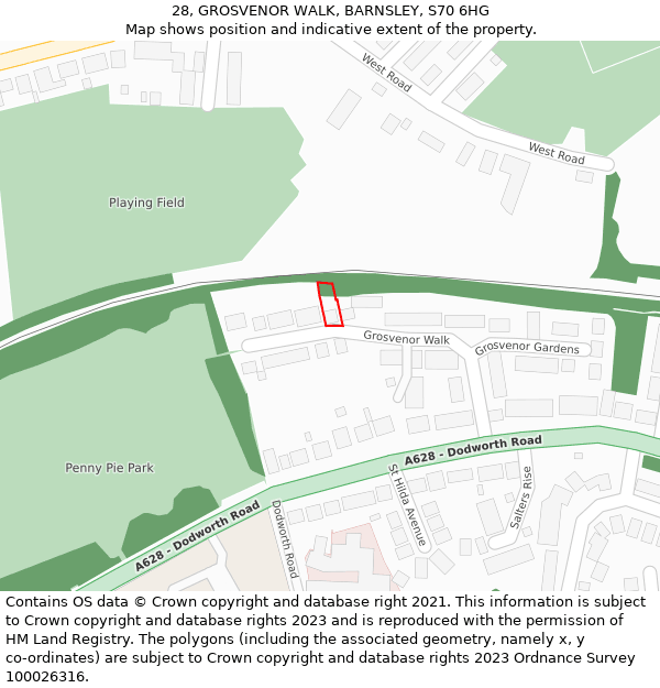28, GROSVENOR WALK, BARNSLEY, S70 6HG: Location map and indicative extent of plot
