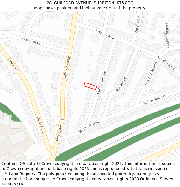 28, GUILFORD AVENUE, SURBITON, KT5 8DQ: Location map and indicative extent of plot