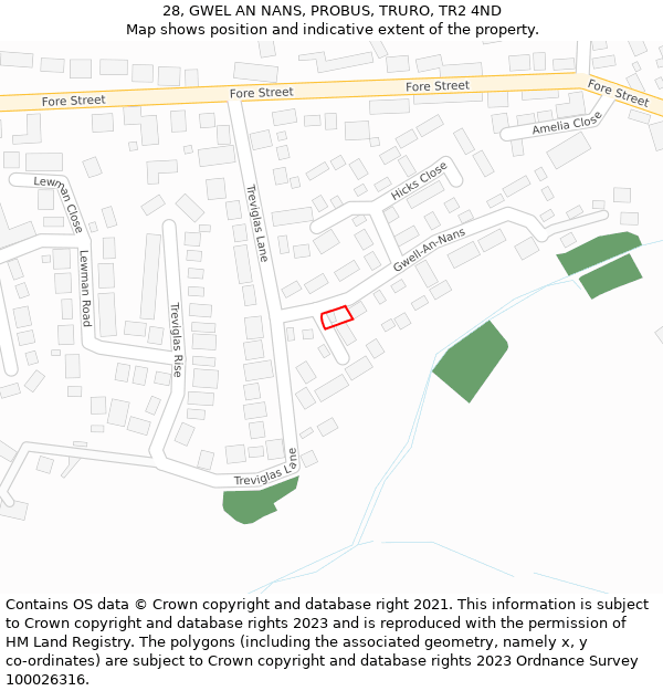 28, GWEL AN NANS, PROBUS, TRURO, TR2 4ND: Location map and indicative extent of plot