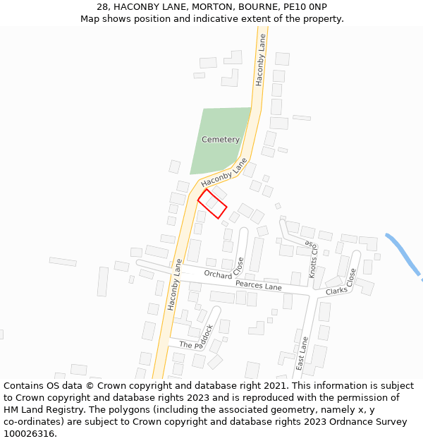 28, HACONBY LANE, MORTON, BOURNE, PE10 0NP: Location map and indicative extent of plot